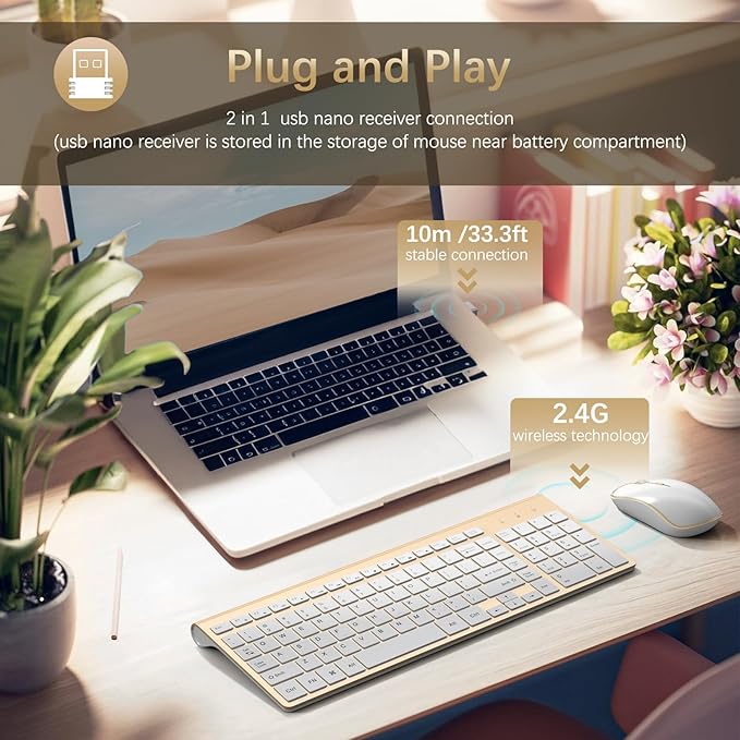 J JOYACCESS Wireless Keyboard and Mouse Combo, Ergonomic and Quiet Wireless - Image 2