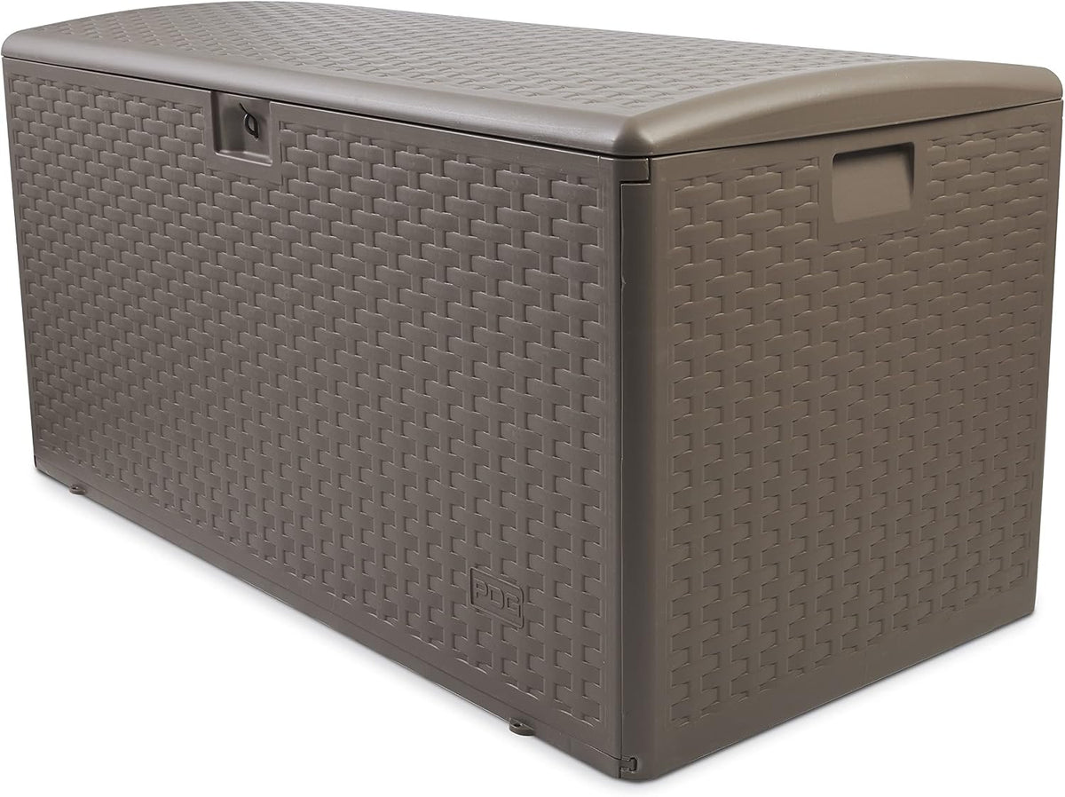 plastic development group deck box, standard close, driftwood, main product view