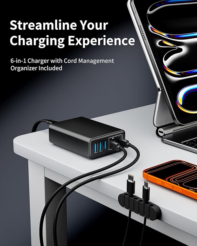 USB C Fast Charger, 105W GaN 6-Port Desktop USB Charging Station Hub, USB C - Image 2