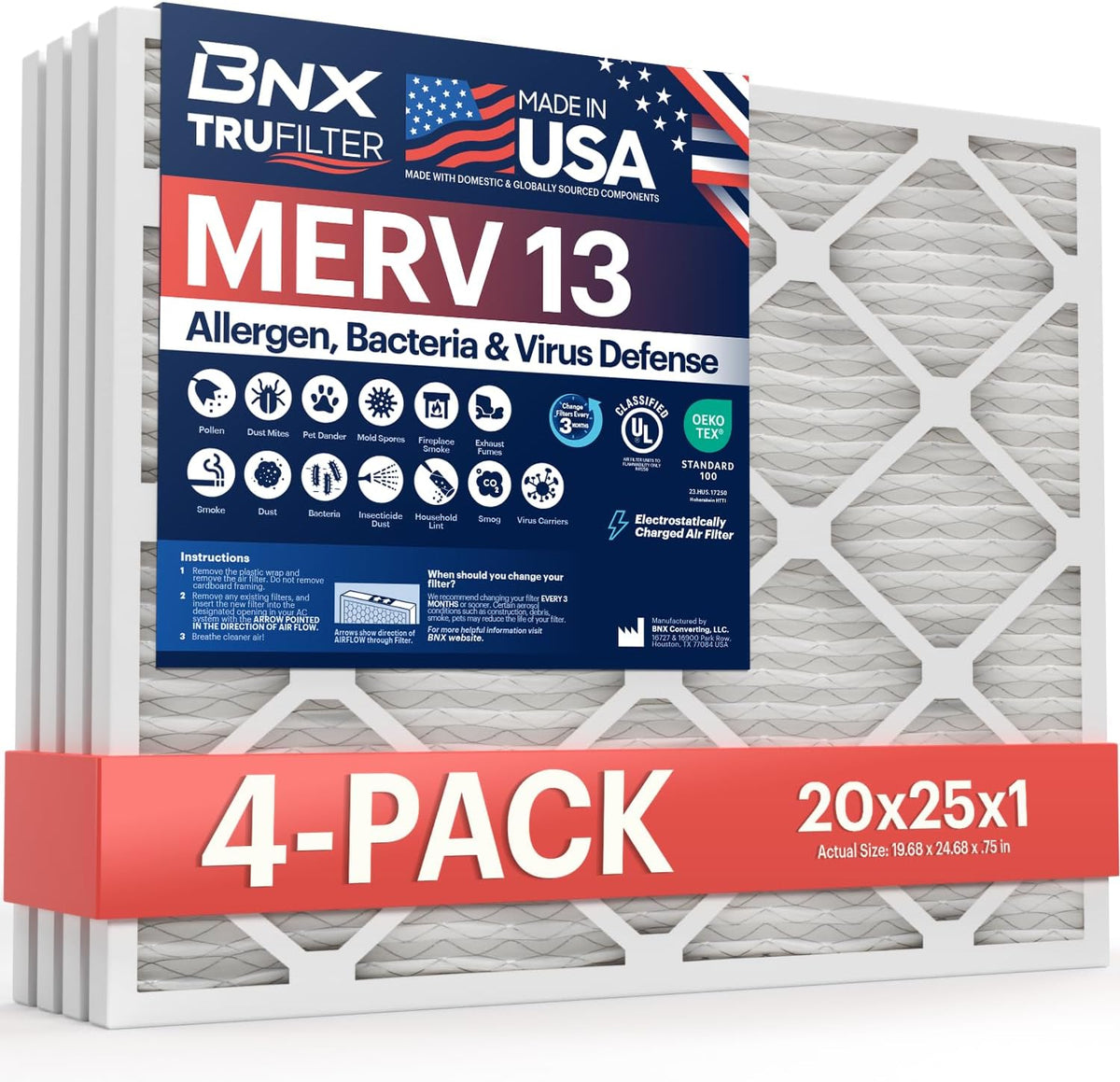 BNX TruFilter 20x25x1 Air Filter MERV 13