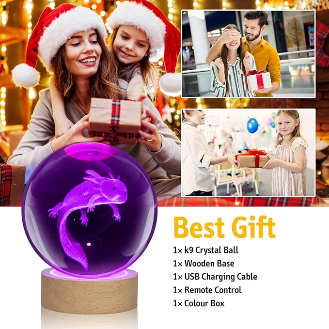 LQYHZCZQ 3D Axolotl Crystal Ball Night Light - Image 5