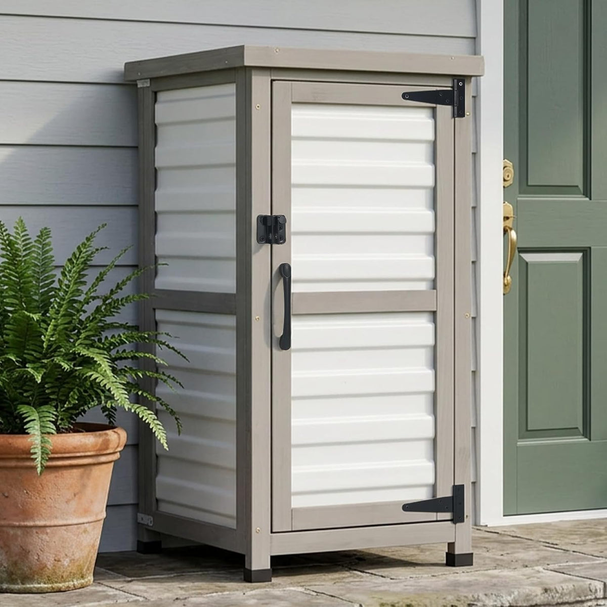 small outdoor storage cabinet with waterproof metal top, main product view