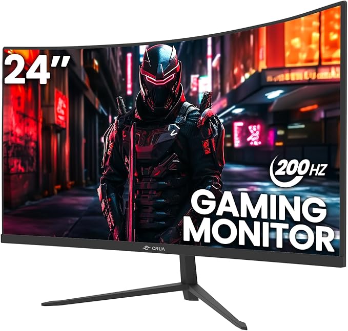 CRUA 24 Inch 200hz/180hz Curved Gaming Monitor, FHD 1080P Frameless Computer by CRUA