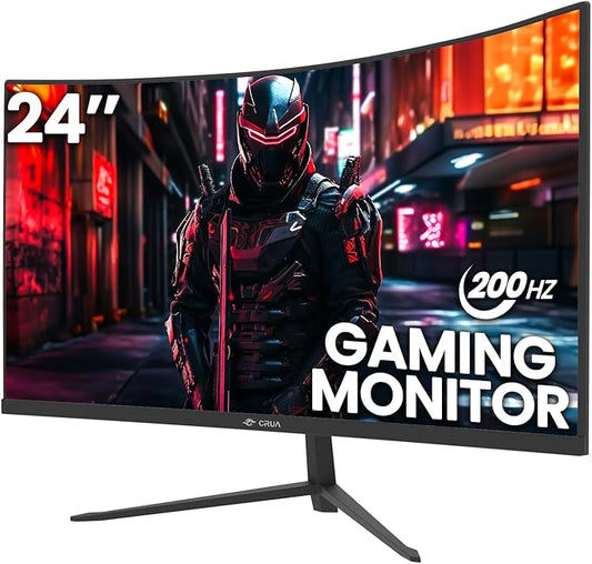 CRUA 24 Inch 200hz/180hz Curved Gaming Monitor, FHD 1080P Frameless Computer by CRUA