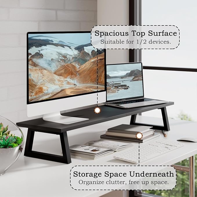 TEAMIX 31.5 inch Dual Monitor Riser, Long Black Monitor Stand Riser Wide TV - Image 3