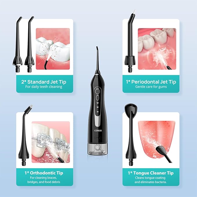 COSLUS Water Dental Flosser Teeth Pick: Portable Cordless Oral Irrigator 300ML - Image 9