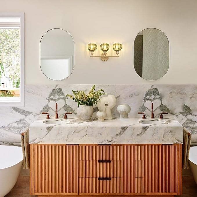 Shenmoyl Bathroom Light Fixtures, 3-Light Brass Vanity Wall Light Over Mirror - Image 8