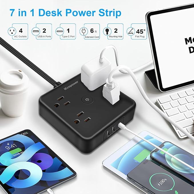 2 Pack Ultra Flat Plug Power Strip, Power Strips - Image 2