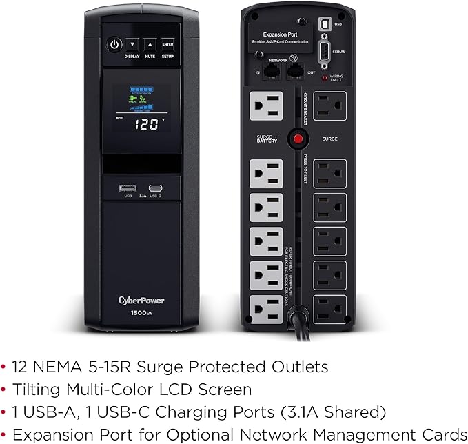 CyberPower CP1500PFCLCD PFC Sinewave UPS Battery Backup and Surge Protector - Image 3