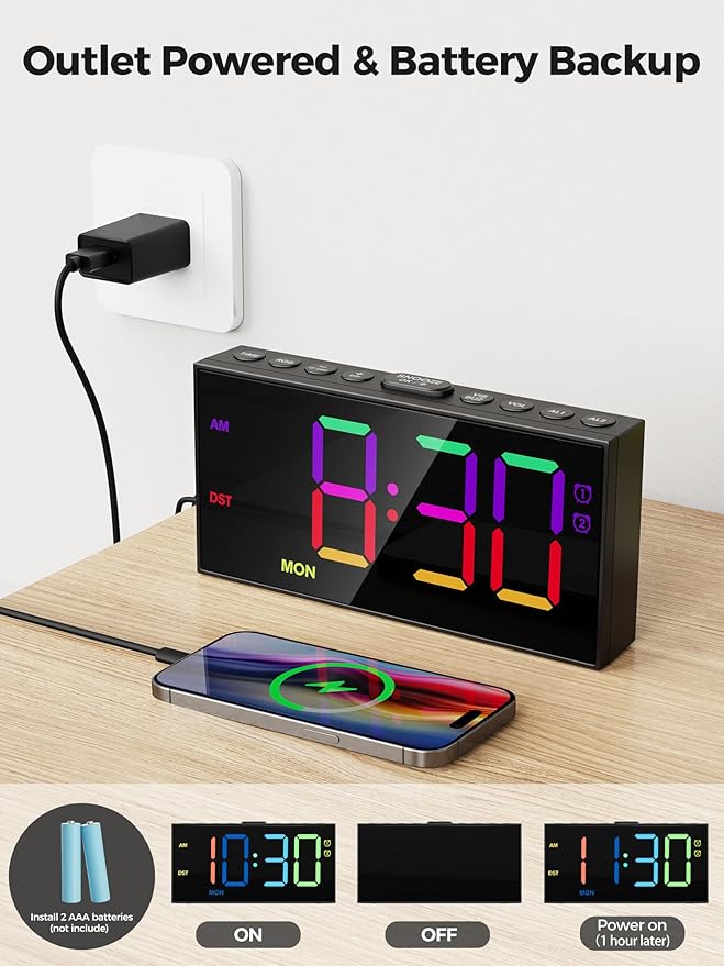 PPLEE RGB Digital Alarm Clock for Bedrooms - Image 5
