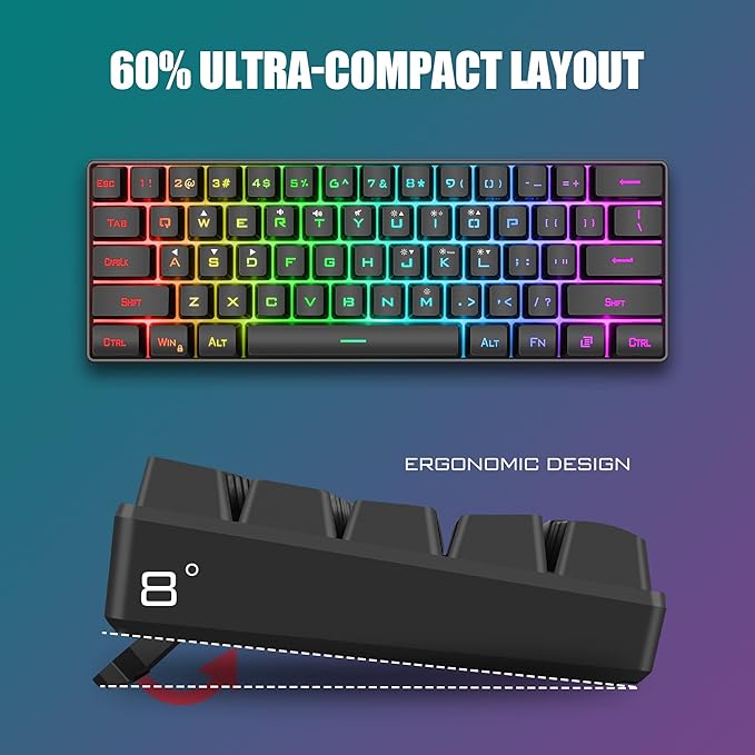 RedThunder 60% Gaming Keyboard and Mouse Combo, Ultra-Compact 61 Keys RGB - Image 2