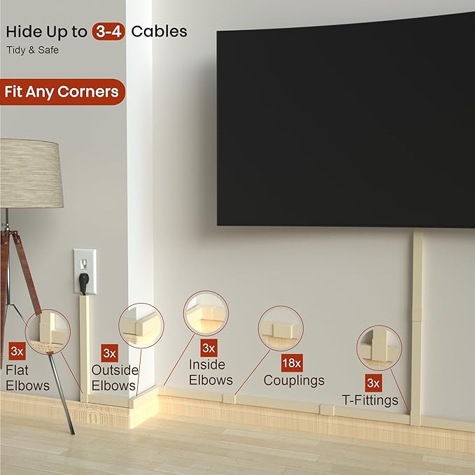 Beige Wire Cover Cable Concealer - 315in Cord Hider Wall Kit - Image 4