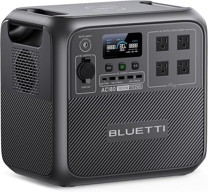 BLUETTI Portable Power Station AC180, 1152Wh LiFePO4 Battery Backup w/ 2 1800W by BLUETTI