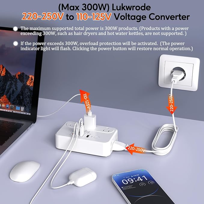 Lukwrode 220V to 110V Voltage Converter Universal Travel Adapter - Image 4