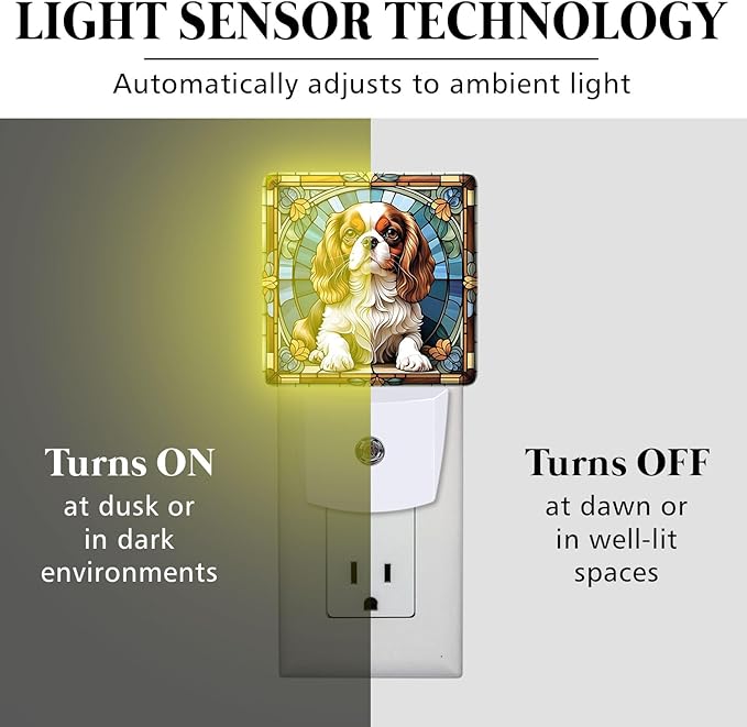 PODMemory Cavalier King Charles Spaniel Stained Glass Night Lights Plug into - Image 3