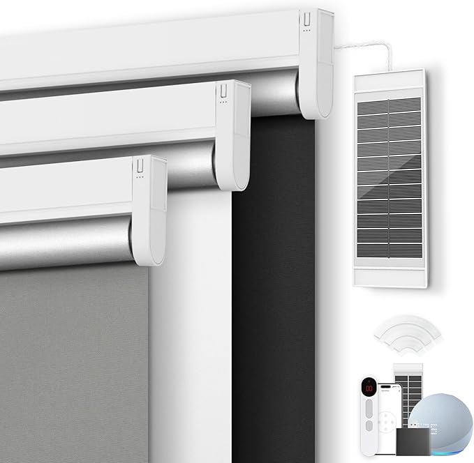 Motorized Blinds with Remote Control【Solar Panel Included】 Tin Grey, 33¾"W*72" H by CINONEKO