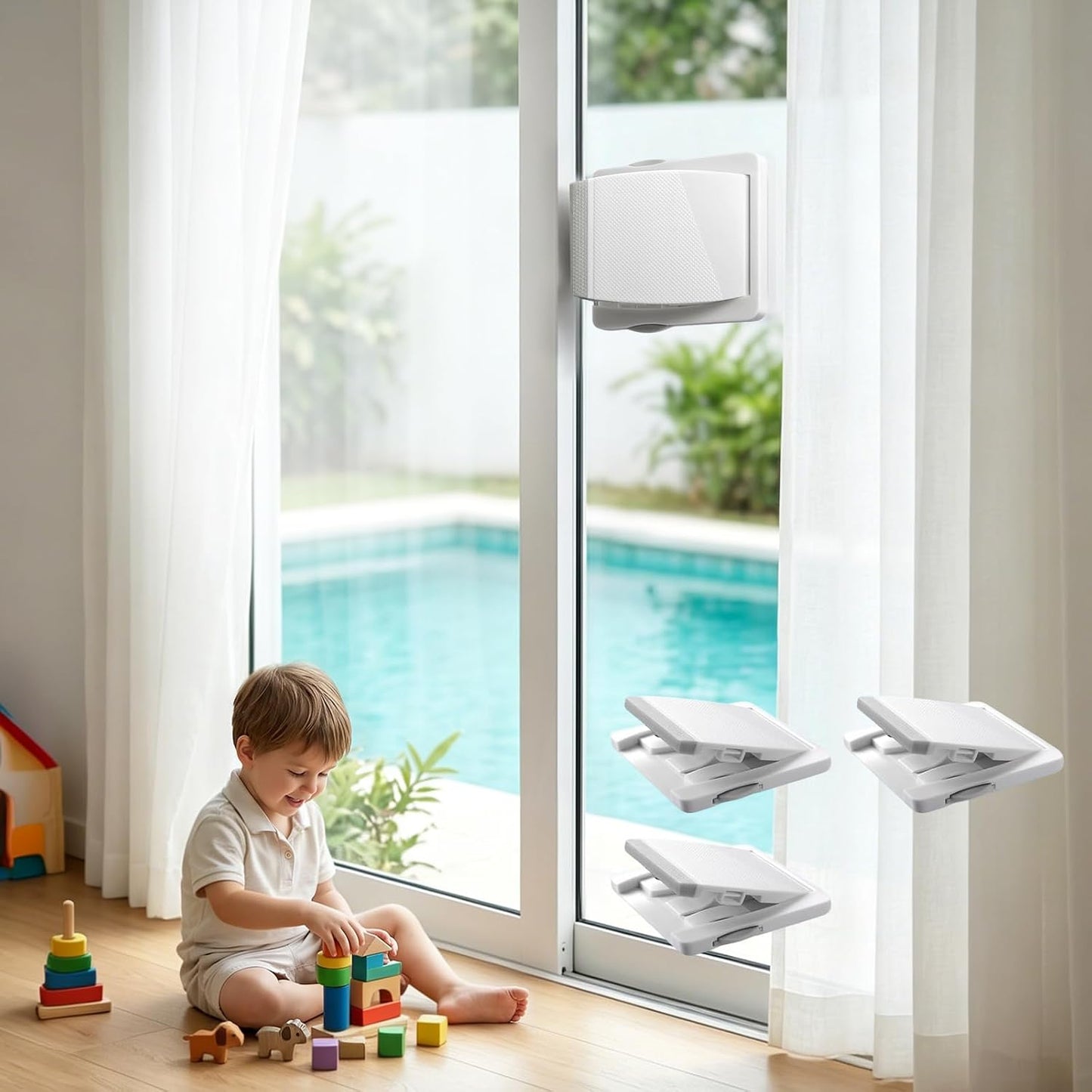 Sliding Glass Door Lock for Child: Patio Protect Toddlers(0-4) Adhesive | No Drill Adhesive 500Home Tested Glass Safety for Balcony & Sliding Door
