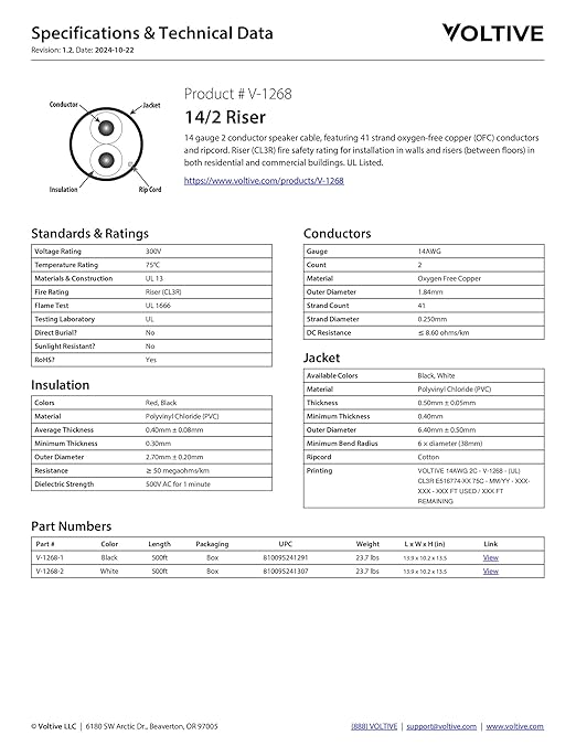 Voltive 14/2 Speaker Wire, Riser CL3R, 500ft - Image 6