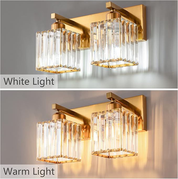 FDPBY Modern Bathroom Vanity Light 2-Lights Gold Crystal Bathroom Wall Light - Image 2
