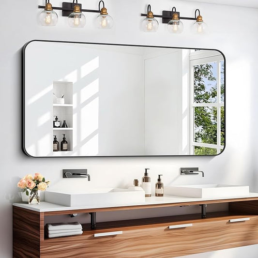 24" x 48"Bathroom Mirror, Matte Black Wall Mirror by DESBING