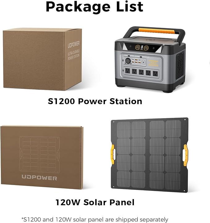 UDPOWER S1200 1190Wh Solar Generator Kit | 1200W Power Station + 120W Solar - Image 6