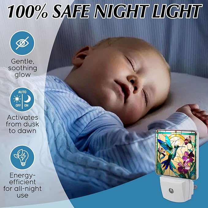 PODMemory Hummingbird Stained Glass Night Lights Plug into Wall - Image 5