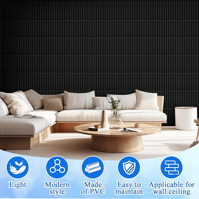 Nuanchu 32 Pcs 3D Slat Wall Panels 12 x 12 Inch PVC Fluted Textured Panel - Image 5