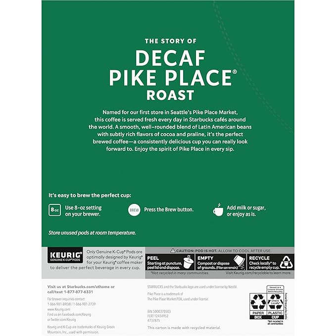 Starbucks K-Cup Coffee Pods, Medium Roast Hot or Iced Coffee, Decaf Pike Place - Image 9