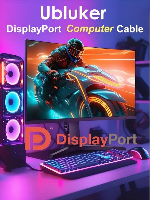Ubluker 10K 8K DisplayPort 2.1 Cable 54Gbps 50 FT, Certified DP to DP Cord 4K - Image 3