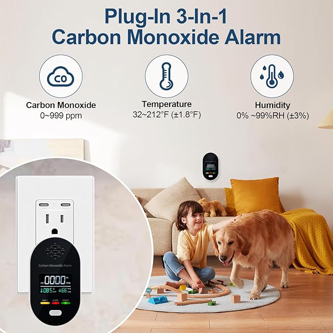 Carbon Monoxide Detector Plug in Wall, 3-in-1 CO Detector - Image 3
