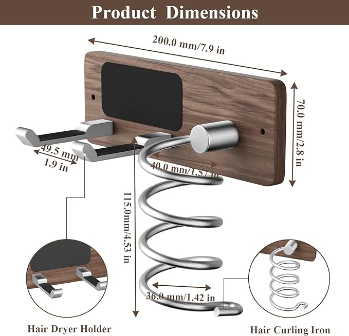 Tindbea Hair Dryer Holder Curling Iron Holder, Blow Dryer Holder Wall Mount - Image 3