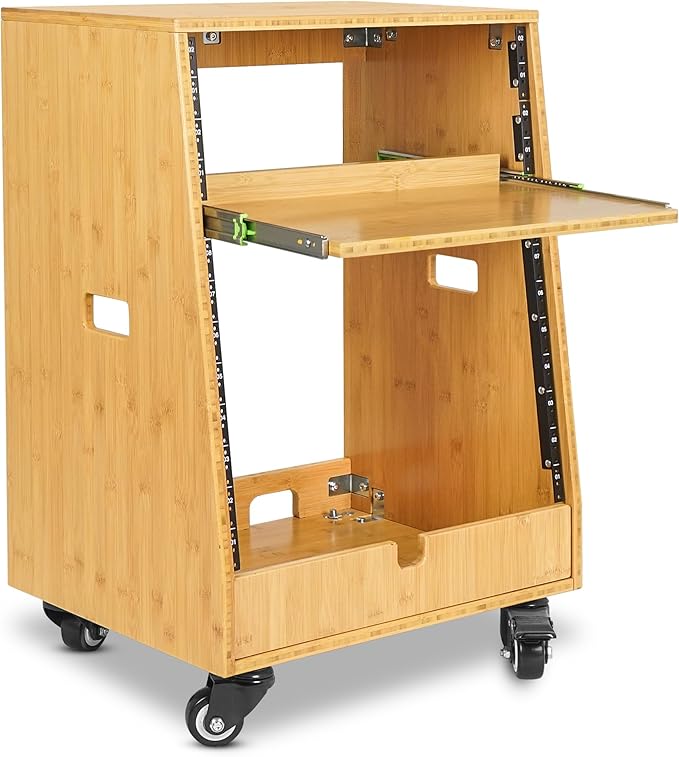 Sound Town DIY Solid Carbonized Bamboo Slanted 12U Studio Rack, by SOUNDTOWN