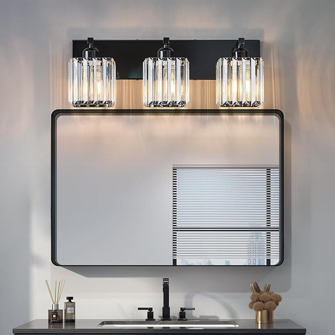FDPBY Modern Bathroom Vanity Light 3-Lights Plating Black Crystal Bathroom Wall - Image 2
