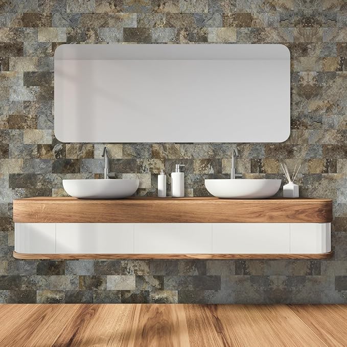 AULIGET 4-Piece Beige & Brown Slate Peel and Stick Backsplash Wall Tiles - Image 4
