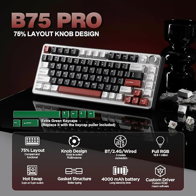YUNZII B75 PRO Wireless Mechanical Keyboard, 75% Layout - Image 2
