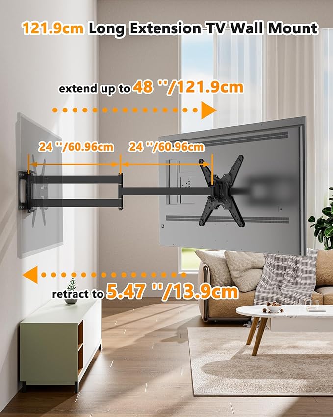 Extra Long Arm TV Wall Mount 48'' Extension, Rotating TV Wall Mount 180° Heavy - Image 4