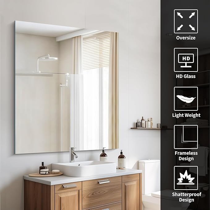 CILIBER Frameless Mirror, 40x48 Inch Large Bathroom Mirrors - Image 5