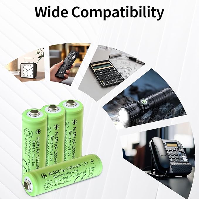 Rechargeable AA Batteries, 1200 mAh, Recharge up to 1000x Times, Pre-Charged - Image 3