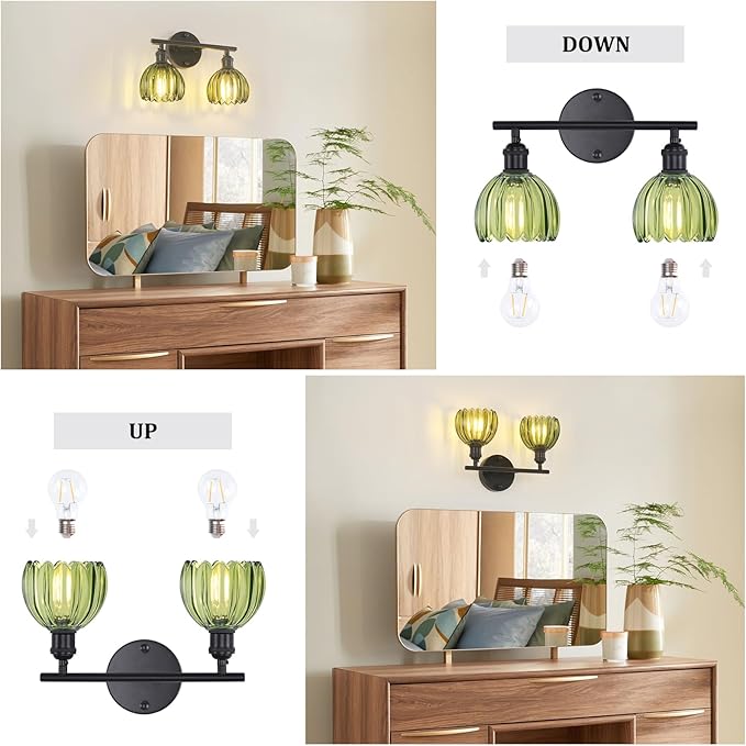Shenmoyl Bathroom Light Fixtures, 2-Light Black Vanity Wall Light Over Mirror - Image 6
