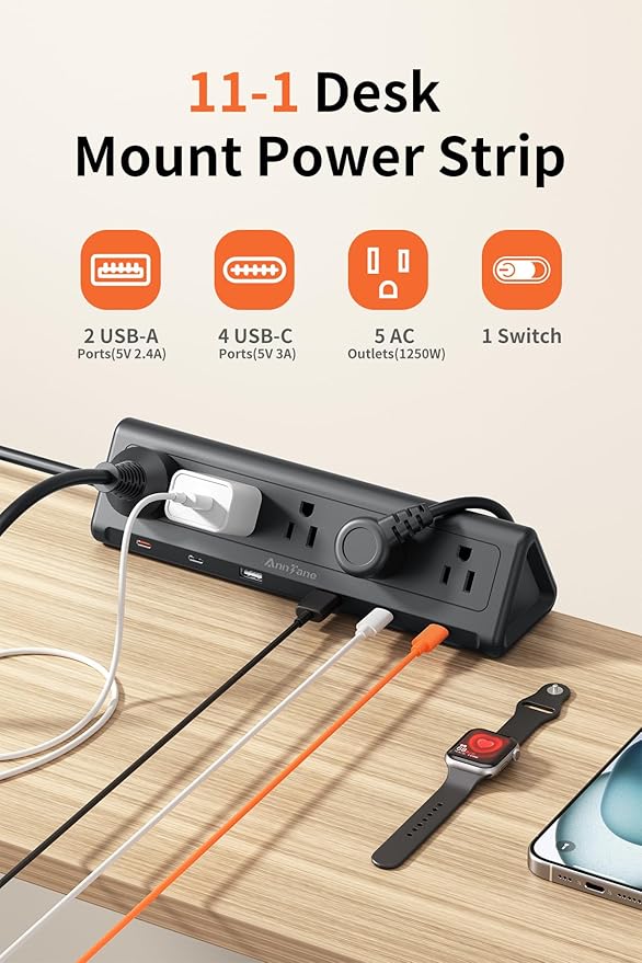 6.5 FT Desk Clamp Power Strip - Image 2