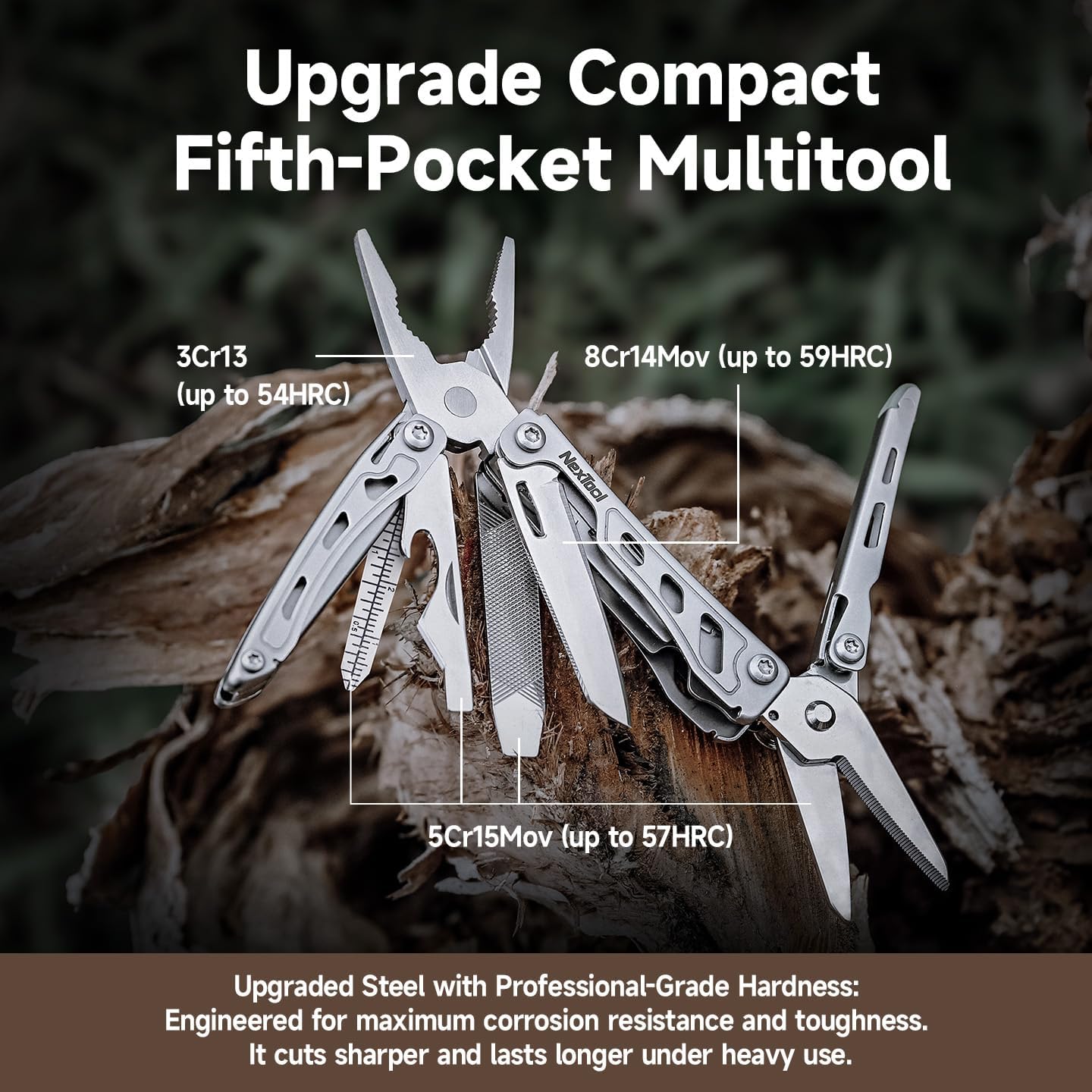 NexTool Mini Flagship F12 Keychain Multitool, Fifth Pocket Tools (Silver) | 15-in-1 Multi Tool, 80Cr14Mov Steel, Serrated Scissors, Thicken Pliers, Safety Lock Knife and File for EDC, Outdoor, DIY