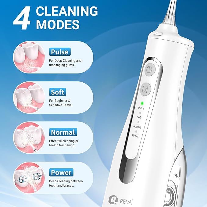 R REVA Cordless Water Flosser for Teeth, Gums & Braces – 4 Modes, 300ML Tank - Image 2