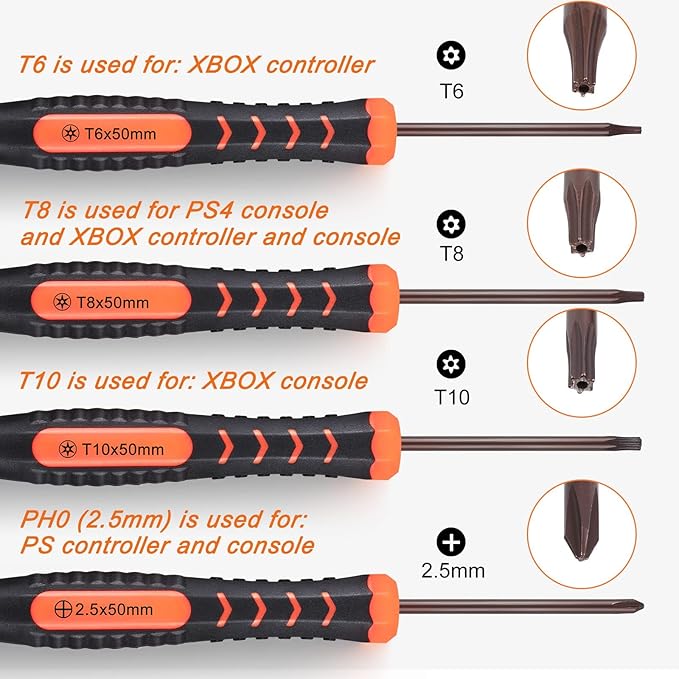 JOREST Repair Kit for Xbox One/360/X PS4 PS3 PS5, PH0 T6 T8 T10 Torx Security - Image 2