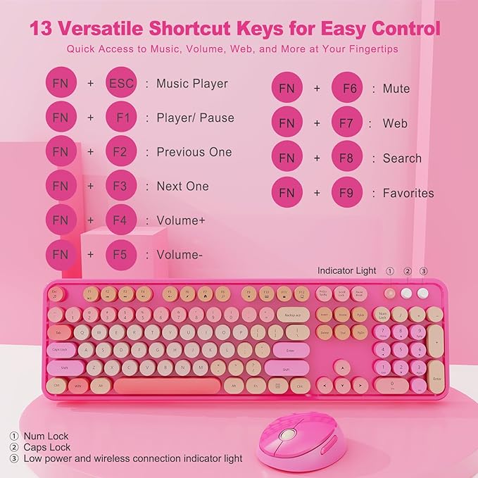 Nowlike Wireless Keyboard and Mouse Combo, Retro Typewriter Keyboard - Image 3