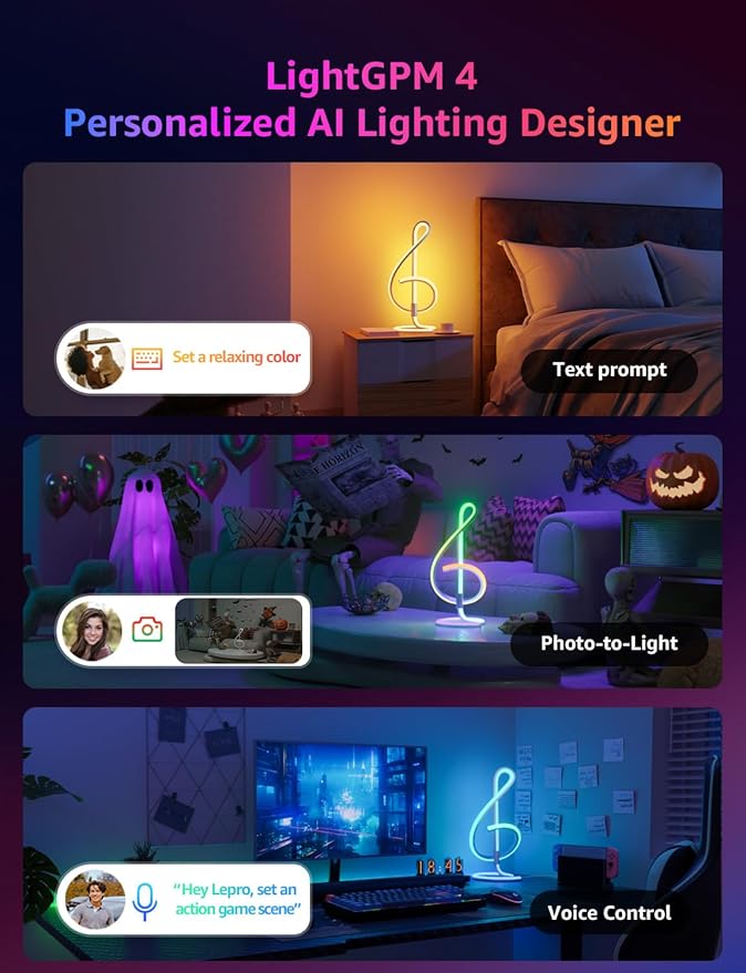 Lepro TB2 AI Smart Table Lamp, RGB+IC Addressable LED Lamps Alexa Google Home - Image 2