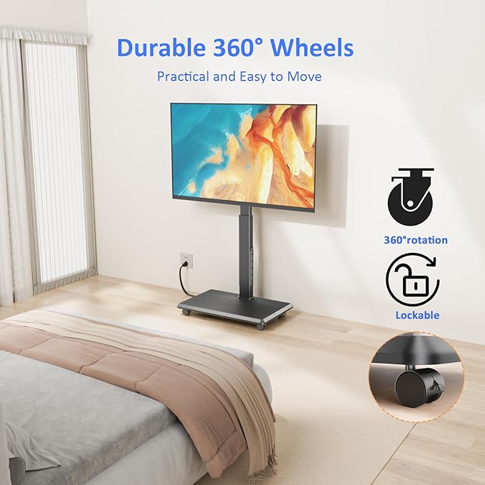 Afaloona Rolling TV Stand with Power Outlet, Mobile TV Stand - Image 4