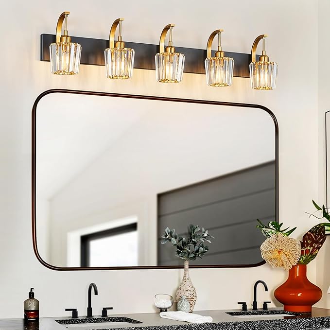 FDPBY Modern Bathroom Vanity Light, 5-Light Black Gold Wall Sconce - Image 6
