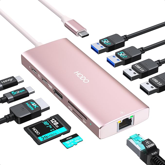 USB C Hub Multiport Adapter, 10-in-1 Laptop USB C Docking Station by HODO