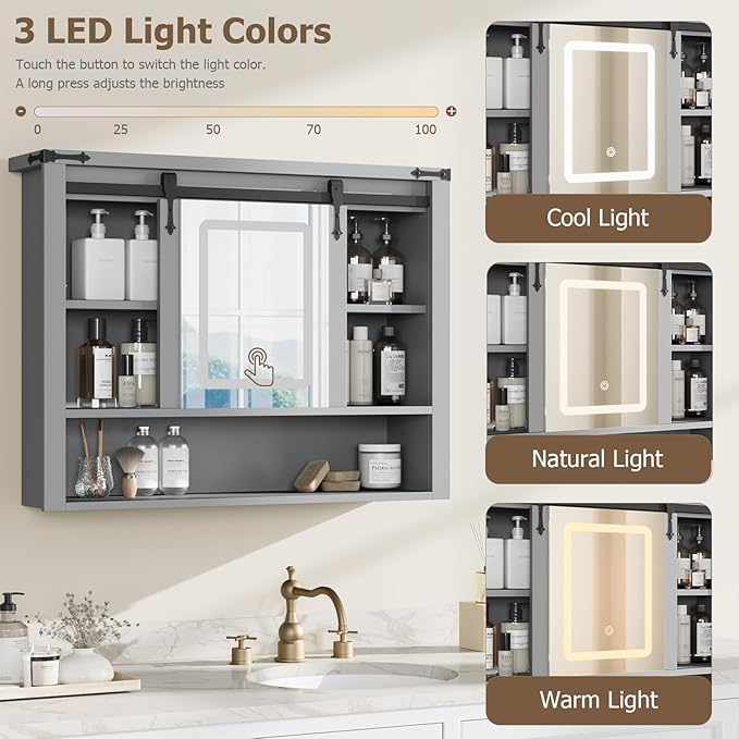 QUW 31" Farmhouse Bathroom Wall Cabinet, Bathroom Medicine Cabinets - Image 5