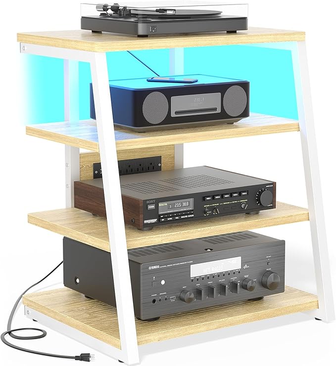 Besiost AV Media Stand with Outlets, Media Console with LED Lights, Stereo by Besiost